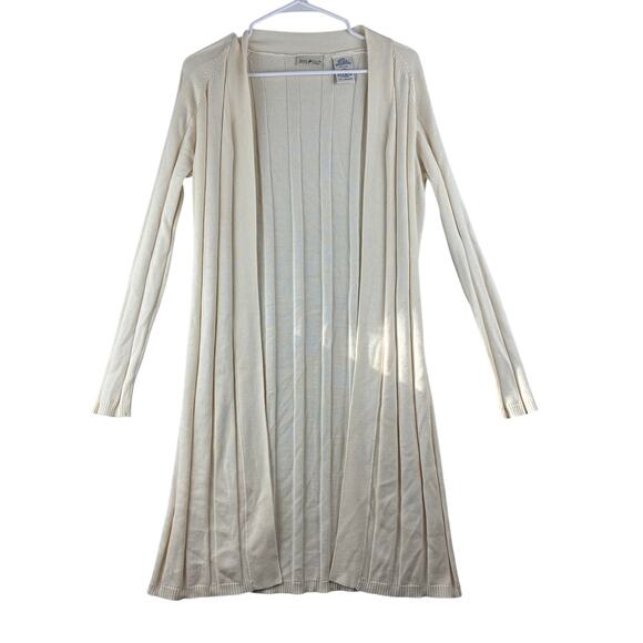 Vintage White Stag Ribbed Knit Duster Cardigan Women's Small Ivory Hong Kong - Picture 1 of 7